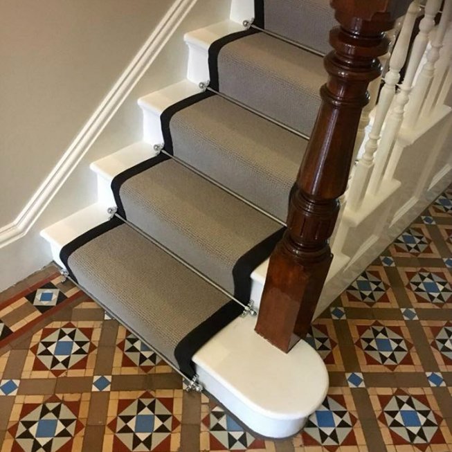 Wool Loop Stair Runner with a Charcoal Fabric Edge