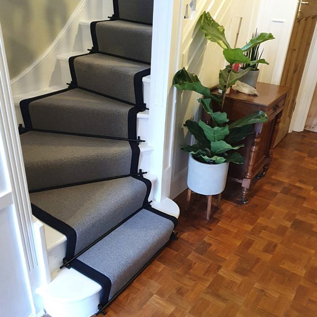 Mayfair Basalt with Black Fabric Edge and Black Acorn Stair Rods REF 12286