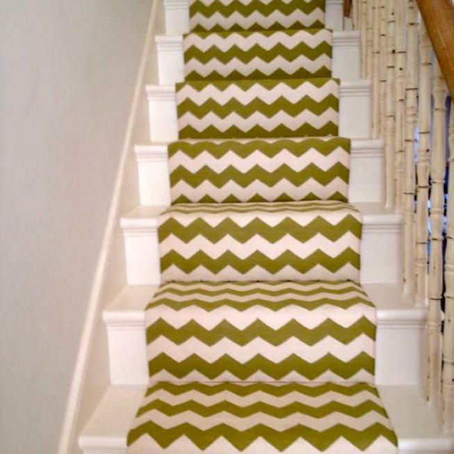 Green and White Stair Runner